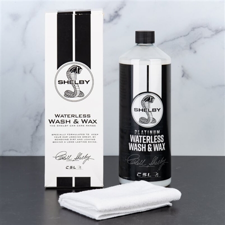 WWW0001-2T Shelby Waterless Wash & Wax The Shelby Waterless Wash & Wax works is a two-in-one product that both cleans you r exterior paint and polishes it to a show stopping shine. The Shelby Car Care will have you winning shows in no time! Kit includes: Waterless Wash & Wax- 1 liter Microfiber cloth